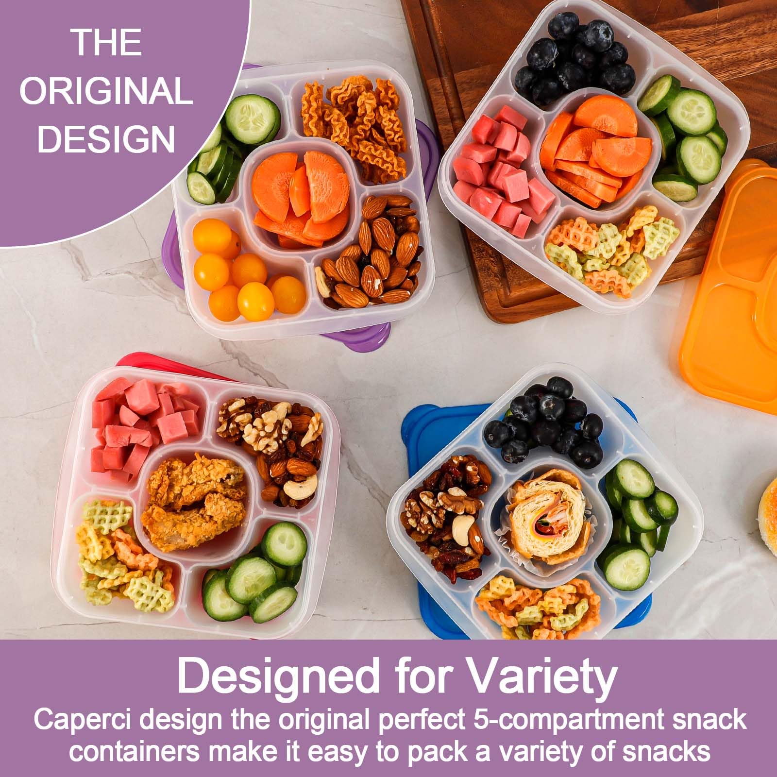 Caperci contenedor snack Bento de 5 compartimentos rojo para almuerzos portátiles