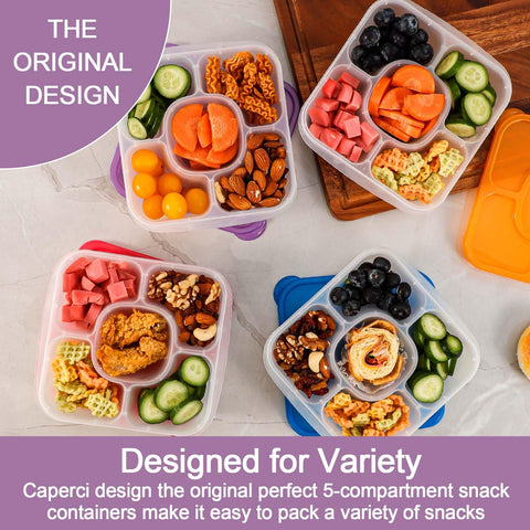 Caperci contenedor snack Bento de 5 compartimentos rojo para almuerzos portátiles