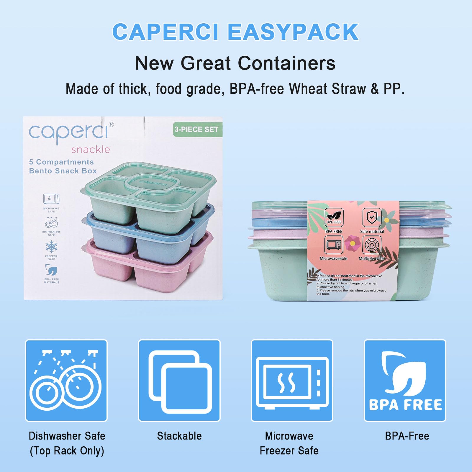 Diseño bento compacto de Caperci facilita porciones múltiples sin desorden.