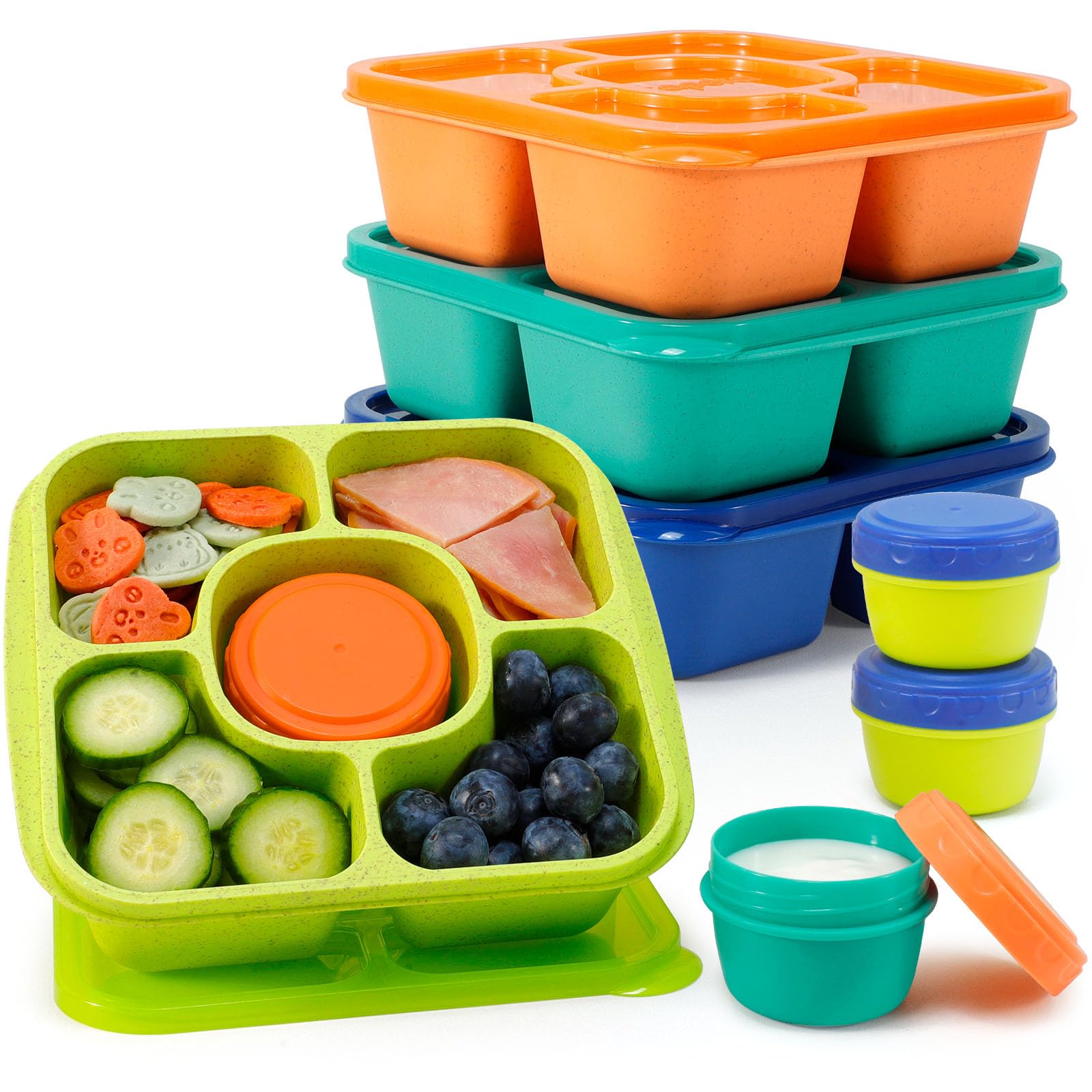 Conjunto Caperci con 5 compartimentos frente, ideal para porciones equilibradas durante el día.