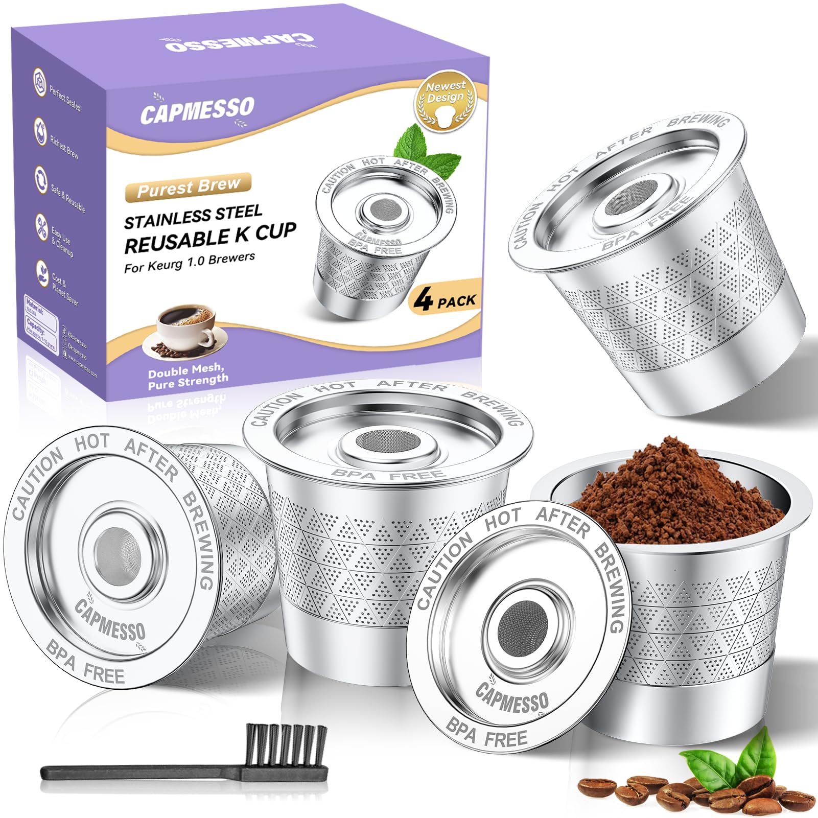 CAPMESSO cápsulas K reutilizables para Keurig en acero inoxidable y duraderas.