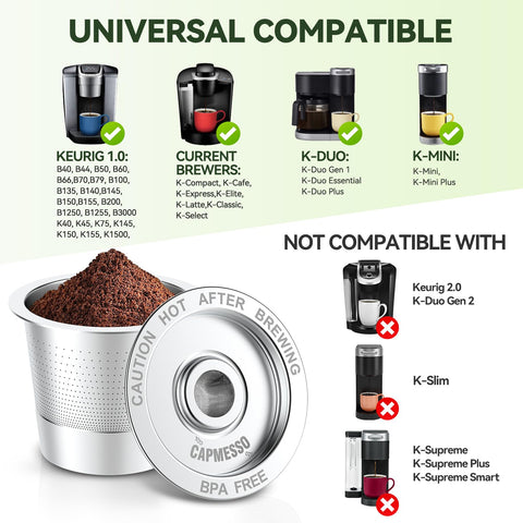 CAPMESSO K-Cup tapa de malla fina para distribución uniforme del agua.