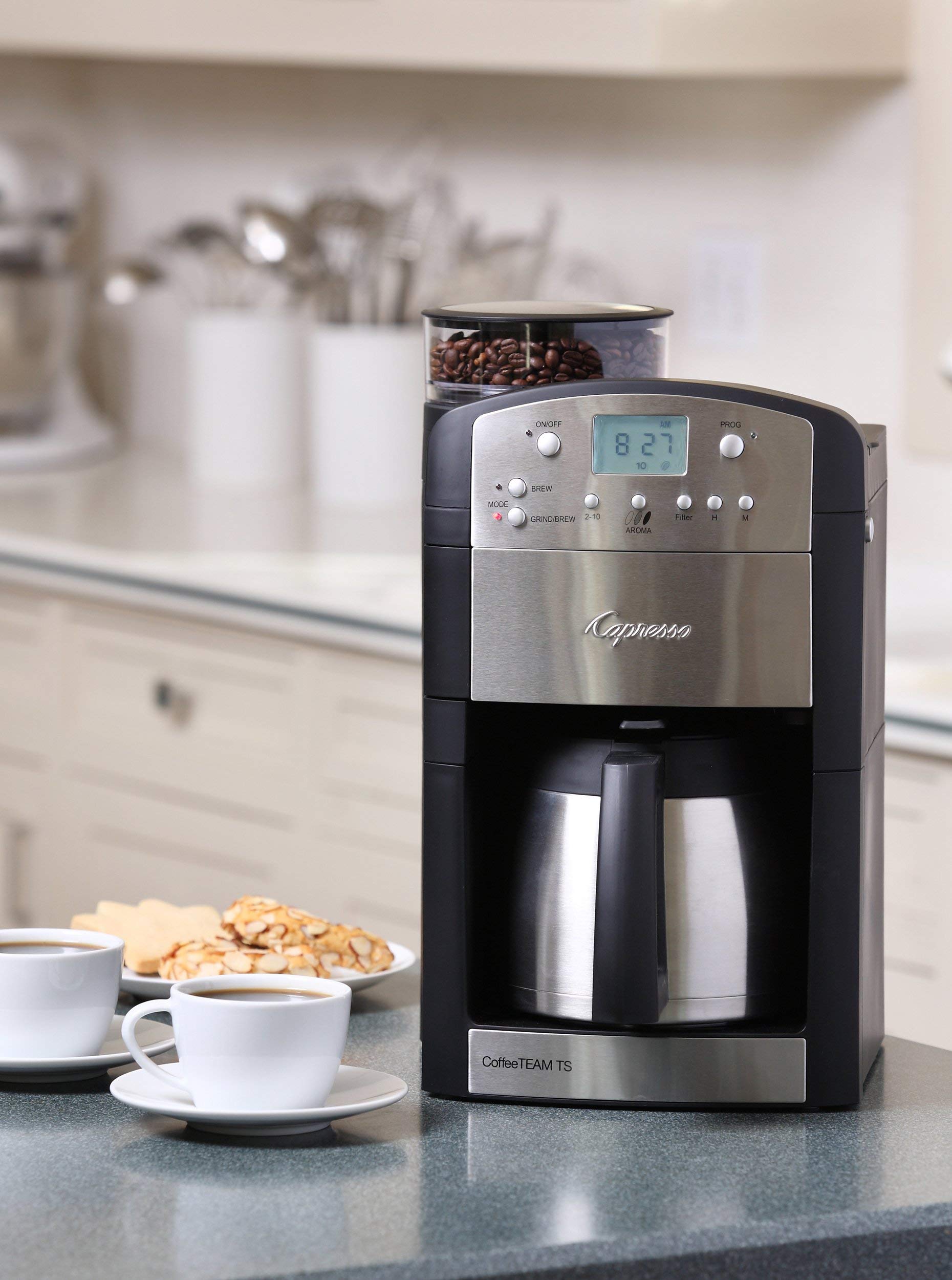 Capresso 465 jarra térmica de acero mantiene caliente el café.