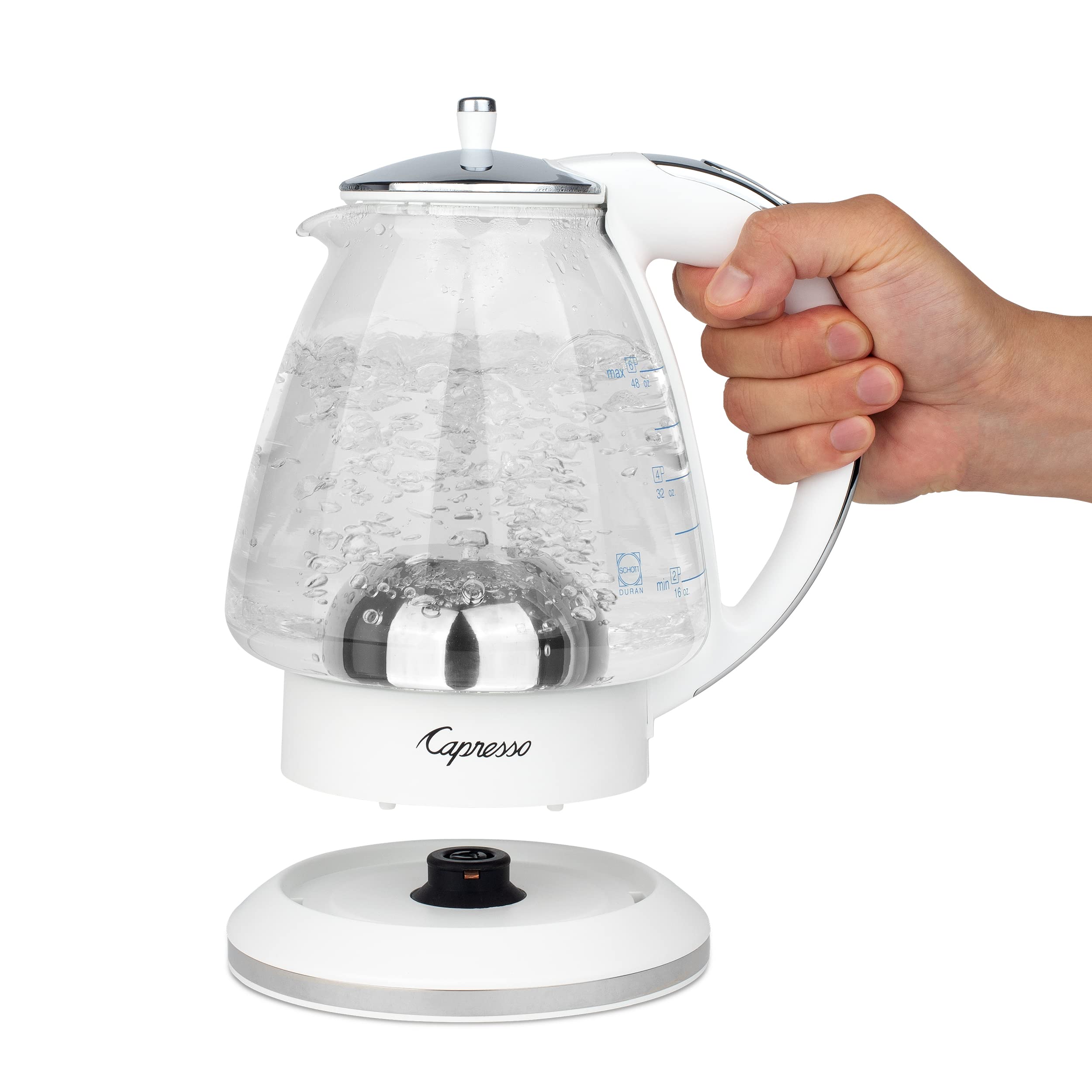 Capresso H2O Glass, domo de acero inoxidable para hervir agua rápida y estable.