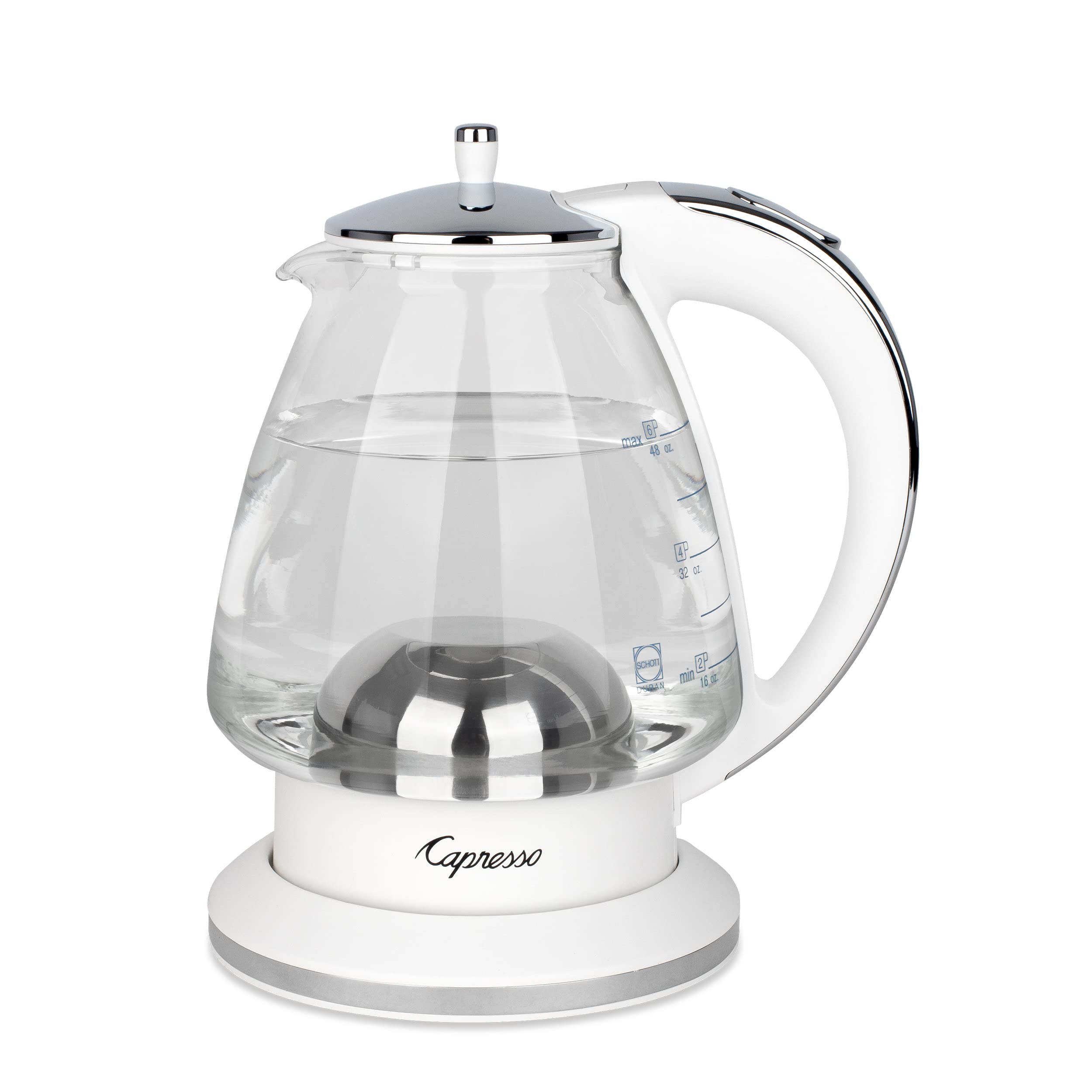 Capresso H2O Glass Tetera de cristal, visualiza el nivel de agua para preparar té.