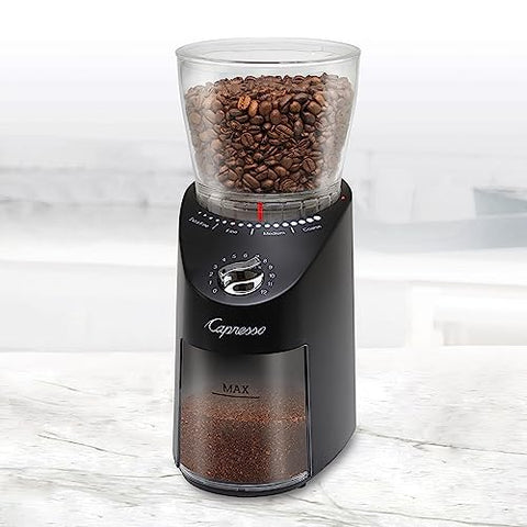 Capresso Infinity Plus, contenedor-granos-transparente-11oz, mantiene granos frescos para cada taza.