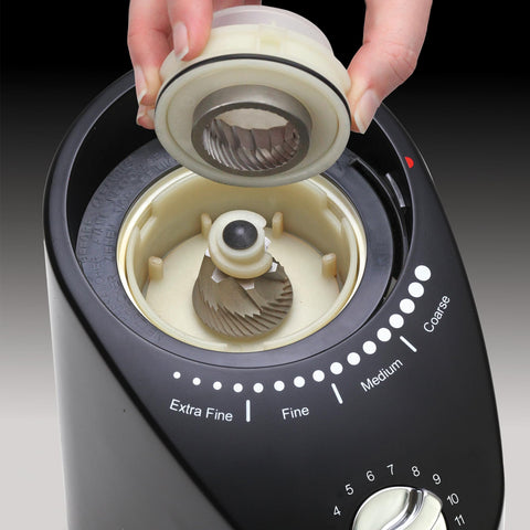 Capresso Infinity Plus, limpieza-removible-muelas, limpieza rápida y mantenimiento sencillo.