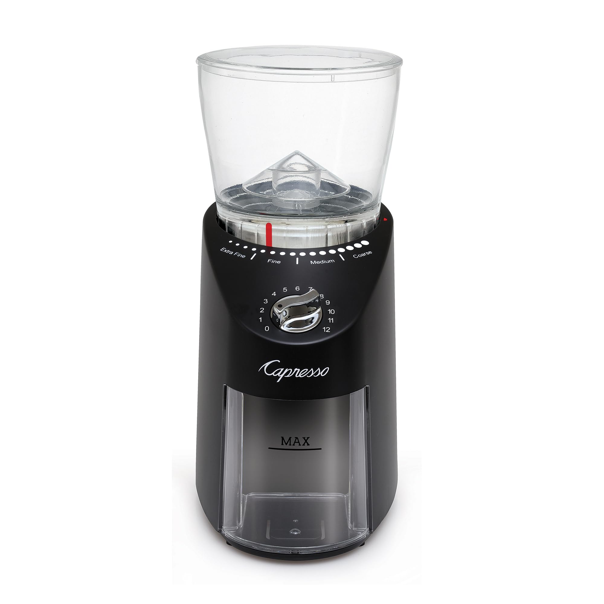 Capresso Infinity Plus, pausa-momento, molienda intermitente para mayor control.