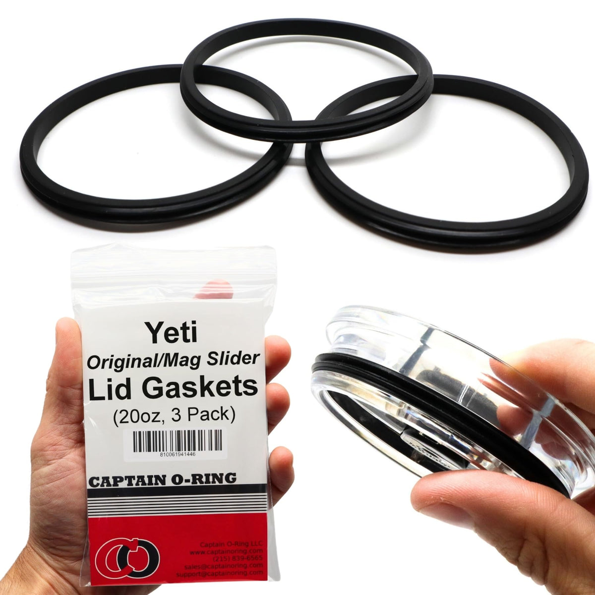 Captain O-Ring junta tapa 20 oz, sello duradero para evitar fugas.