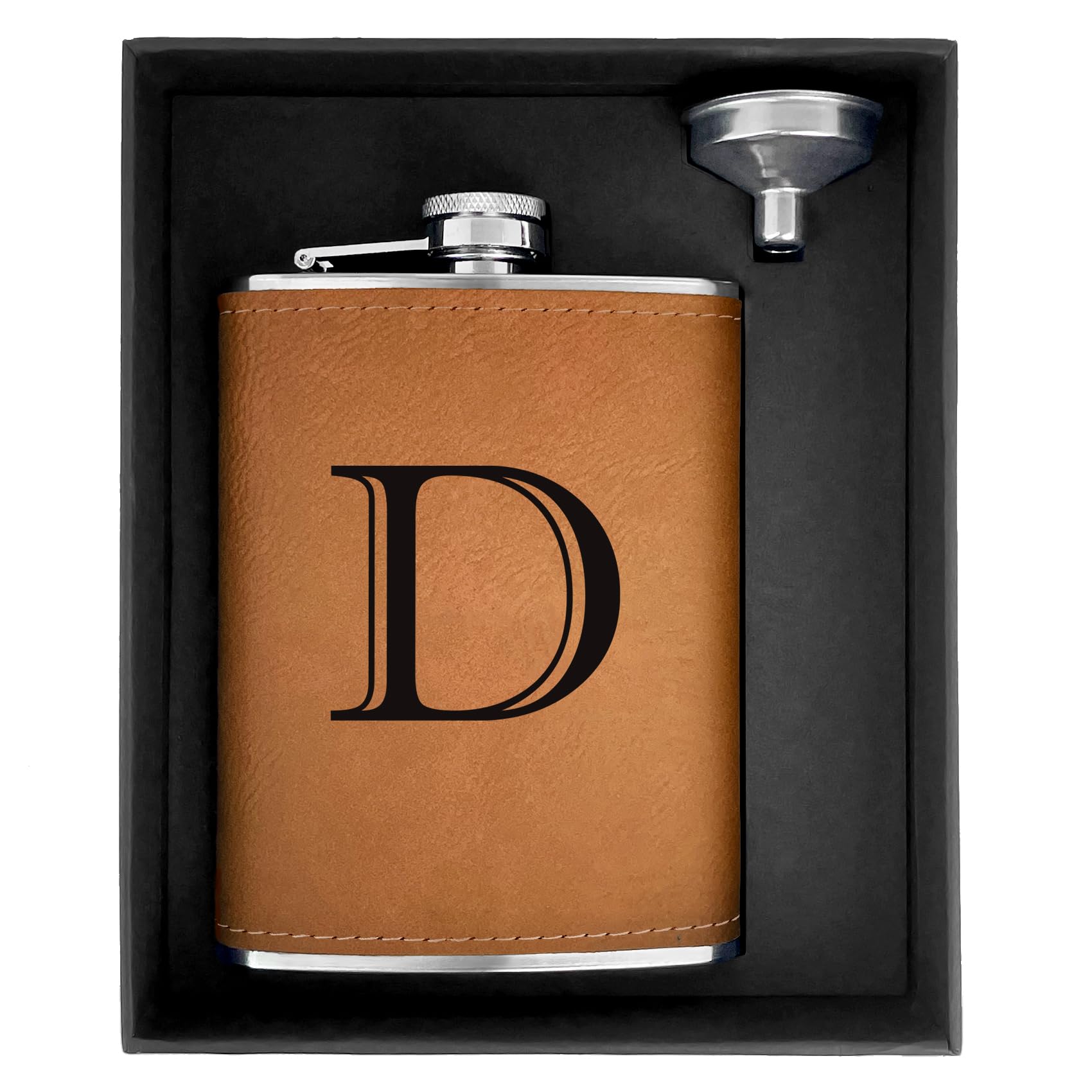 CARAKNOTS cantimplora whisky cuero grabado con iniciales, regalo personalizado.