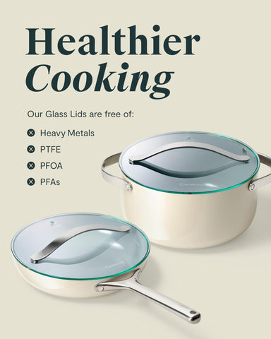 Caraway tapa de vidrio apta para horno hasta 425 °F para mayor versatilidad.