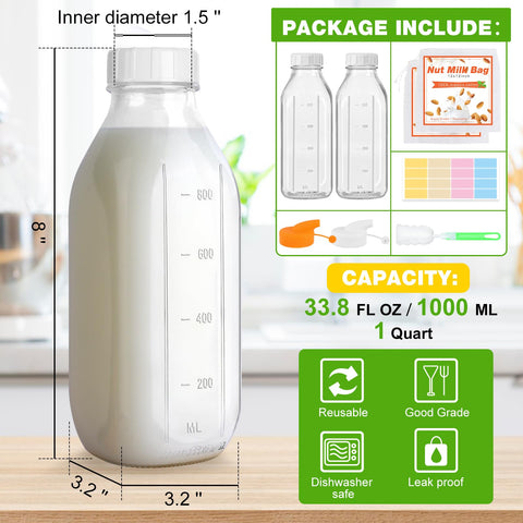 CARBLIN botellas vidrio 32oz con escala, lectura precisa de porciones