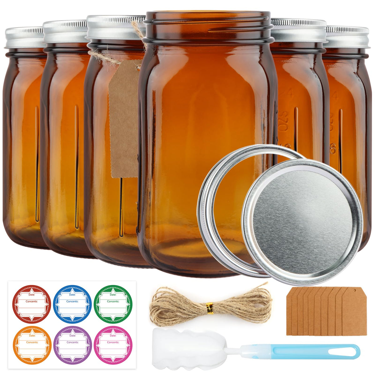 CARBLIN tarros mason 32oz ámbar boca ancha para almacenamiento seguro de alimentos.