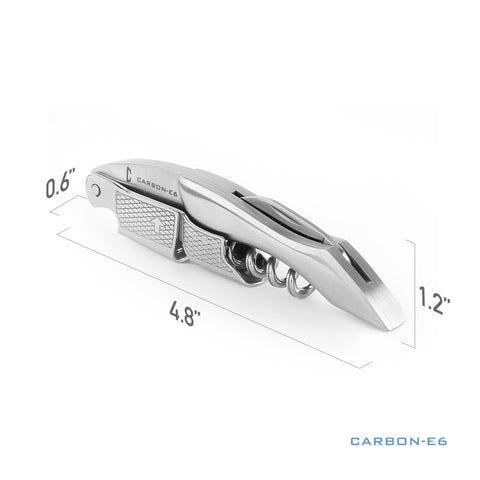 CARBON-E6 sacacorchos con cortador de foil integrado para cortes limpios.