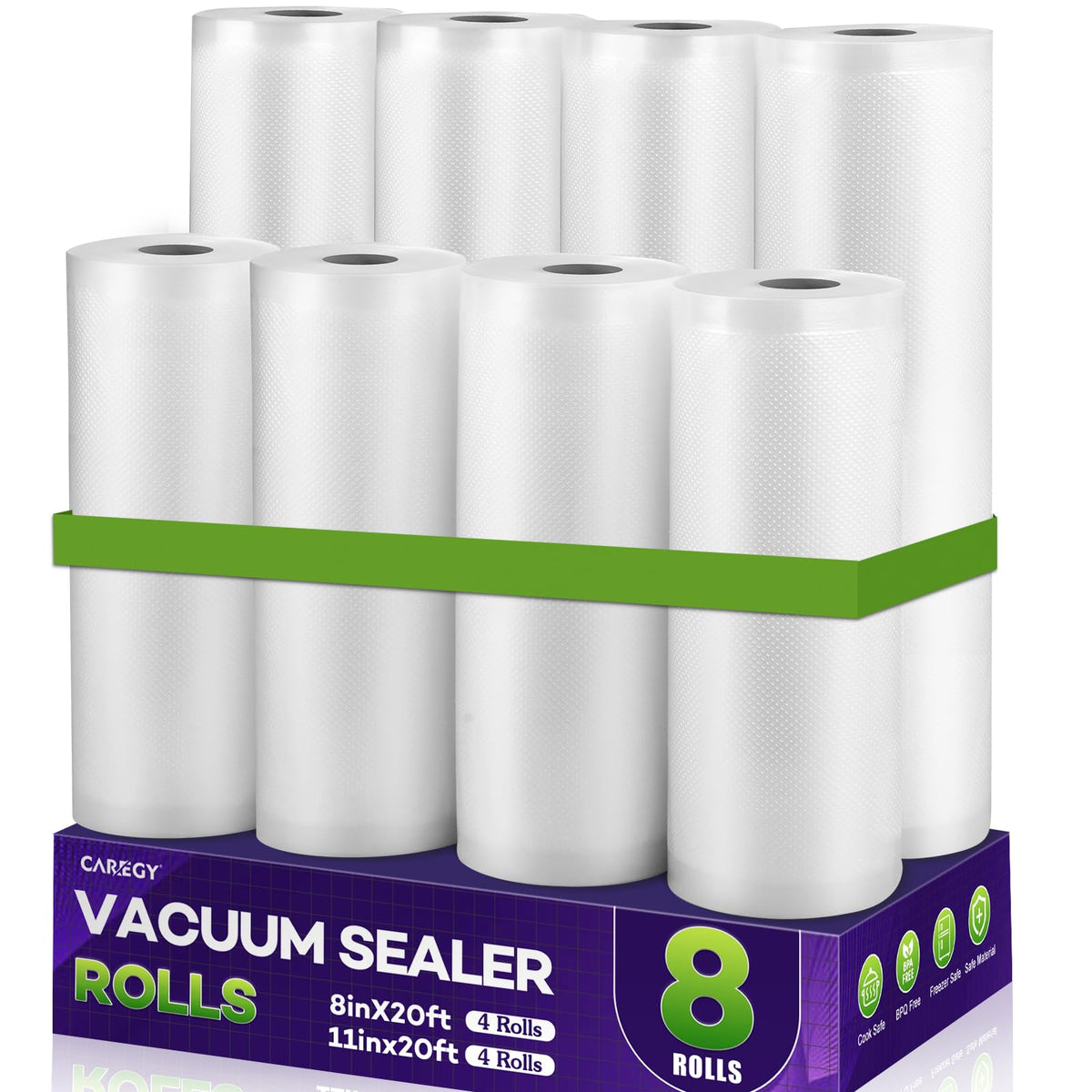 CAREGY bolsas para sellado al vacío 8 x 20 pulgadas para porciones y almacenamiento seguro