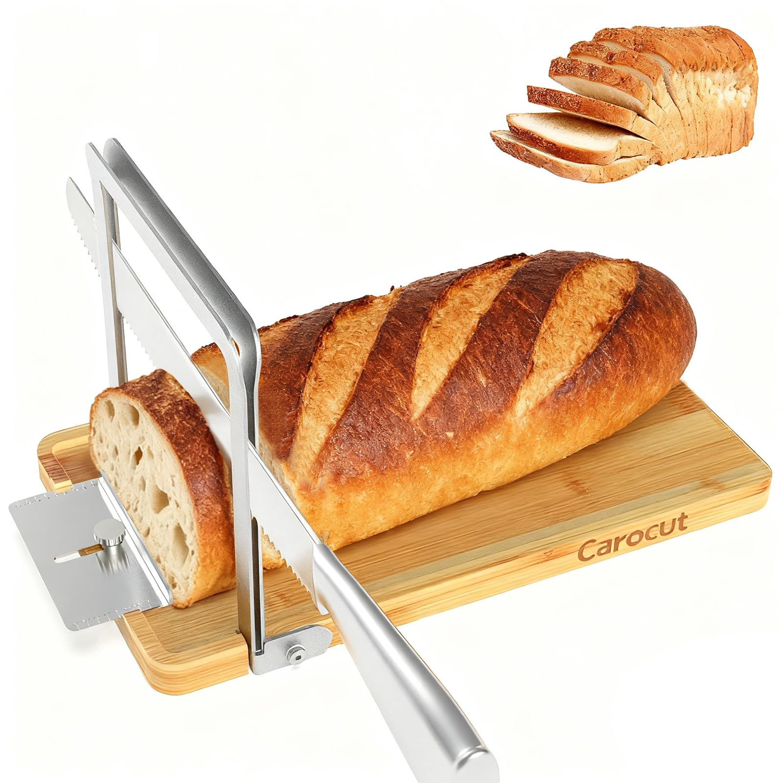La CAROCUT rebanadora ajustable para pan ofrece cortes uniformes y rápidos.