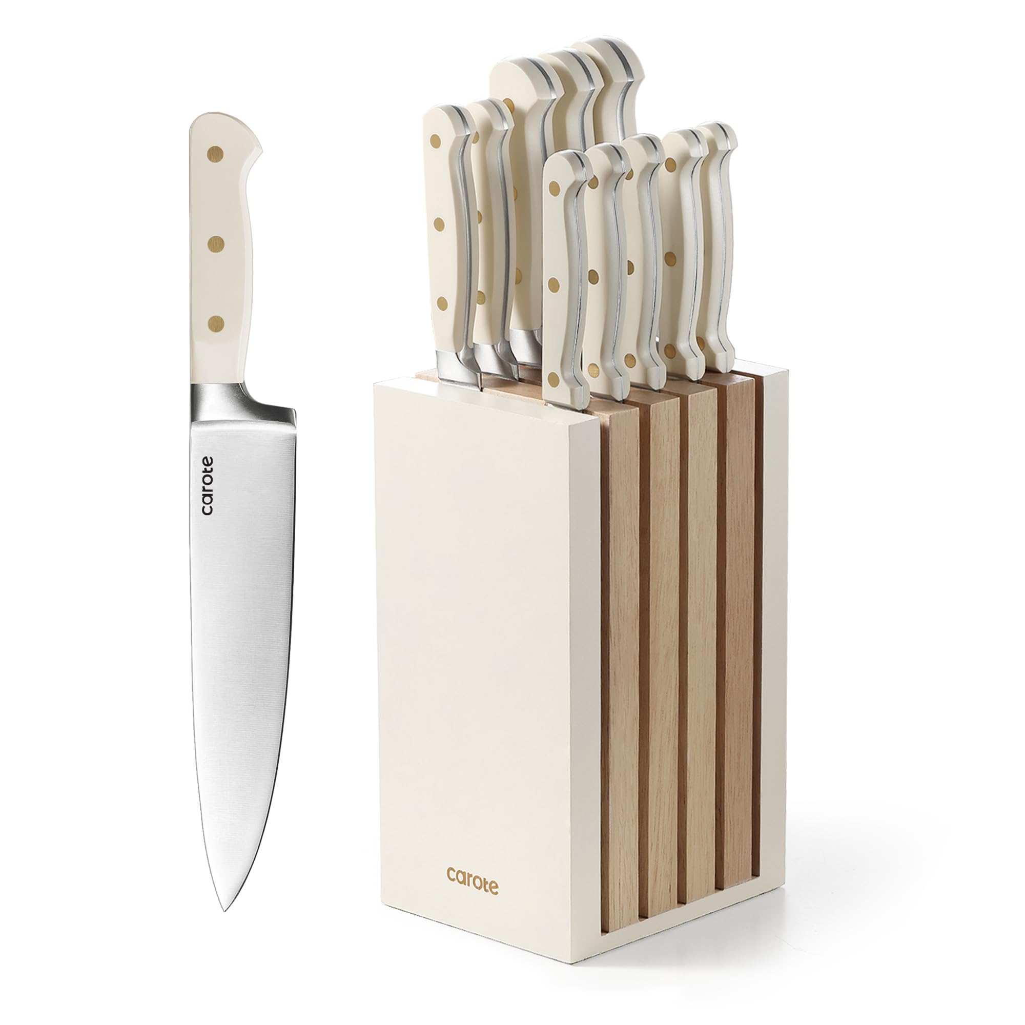 CAROTE 11 piezas cuchillos con bloque de madera para almacenamiento seguro