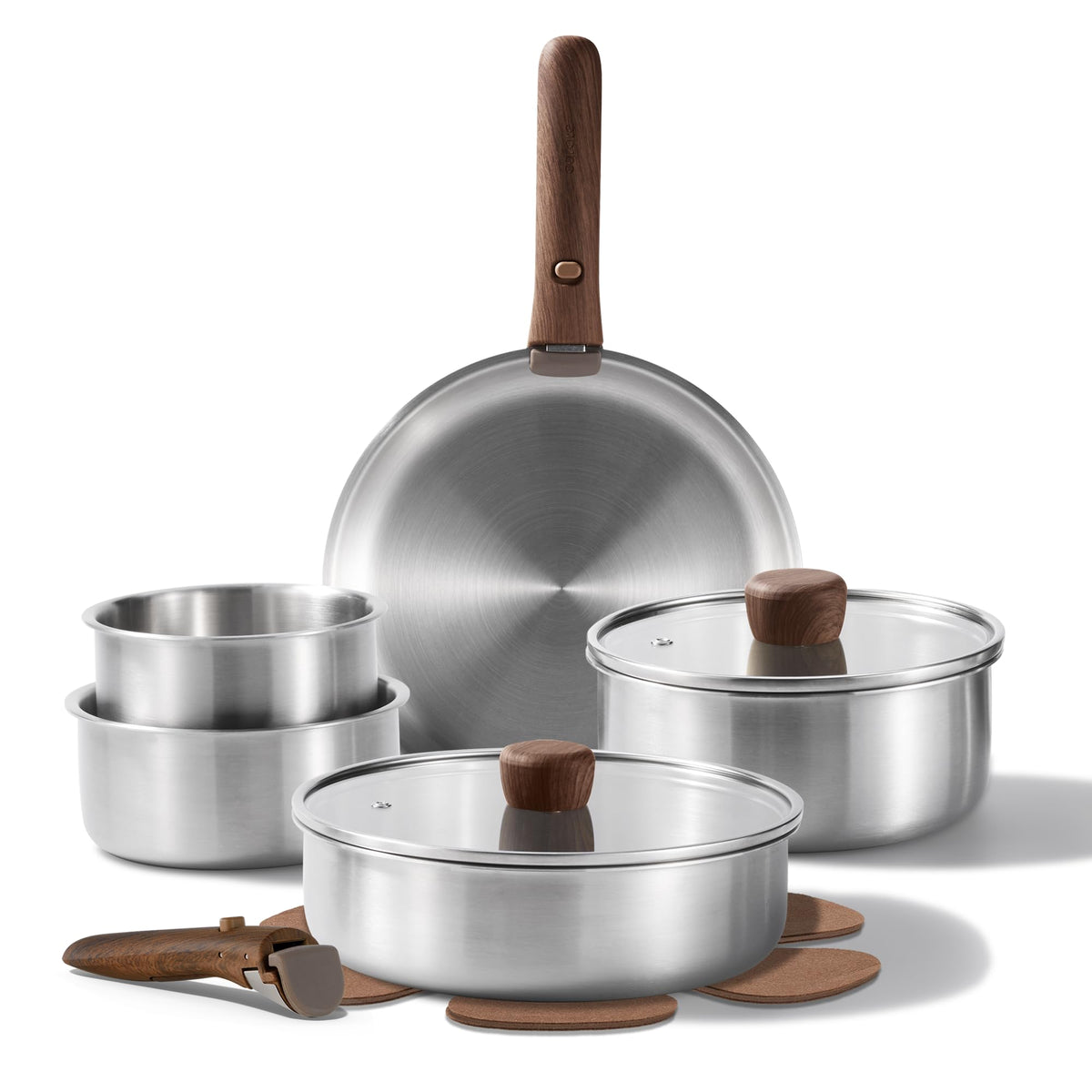 CAROTE 13 piezas con mango desmontable para ahorrar espacio en la cocina.