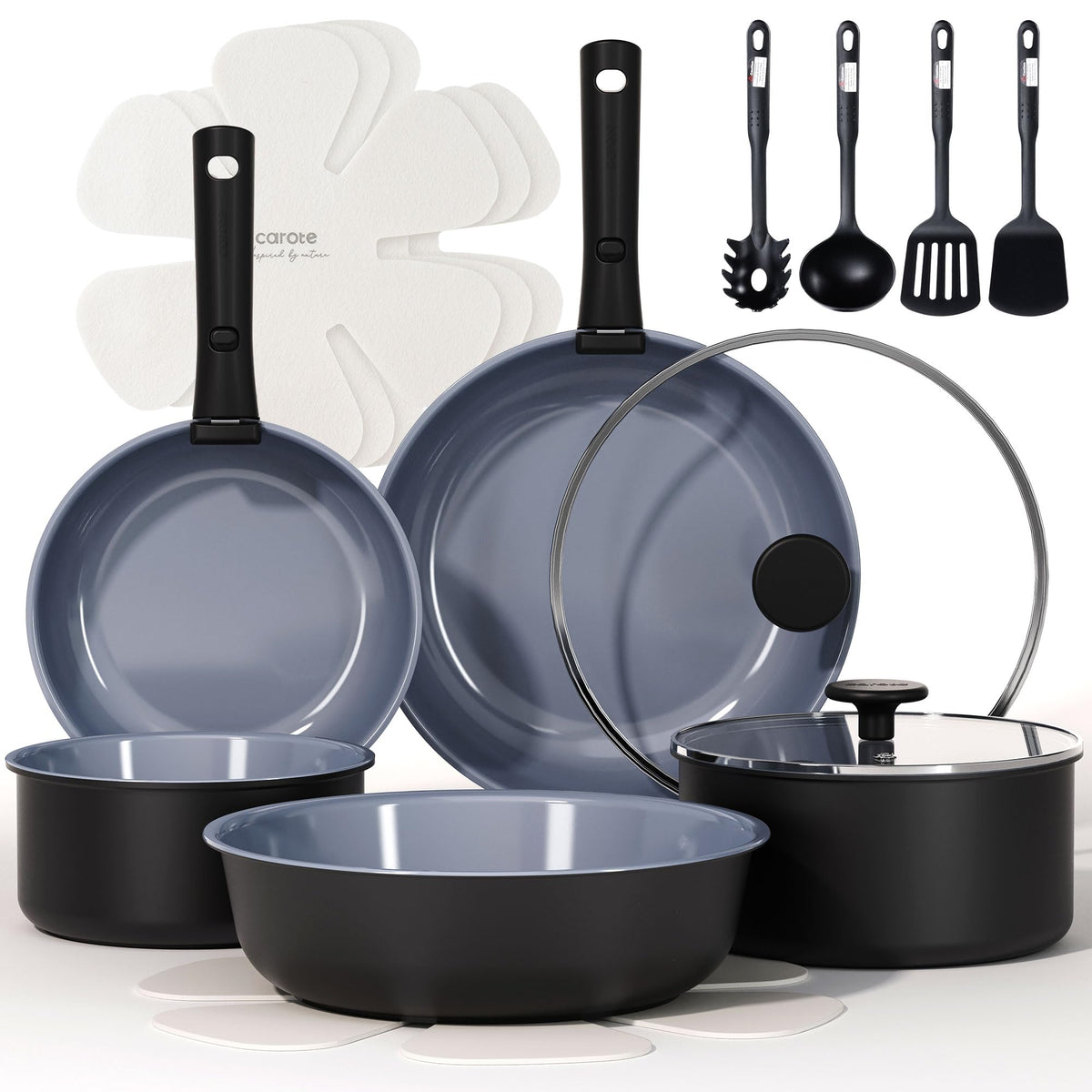 CAROTE 17 piezas ollas y sartenes, visión general para una cocina ordenada y eficiente