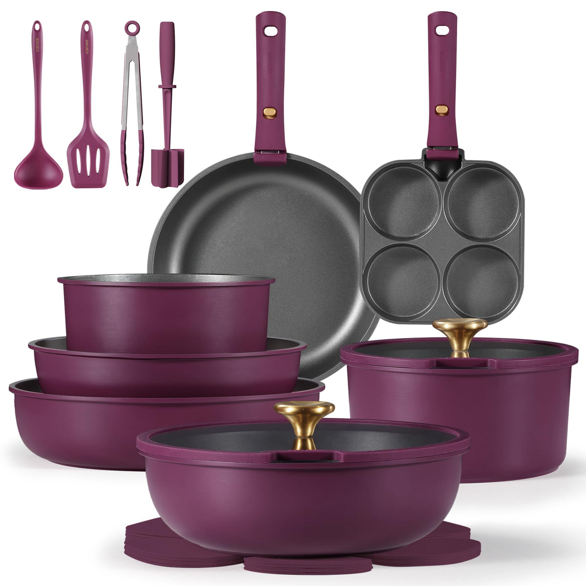 CAROTE set de 21 piezas con mango desmontable para ahorro de espacio en la cocina