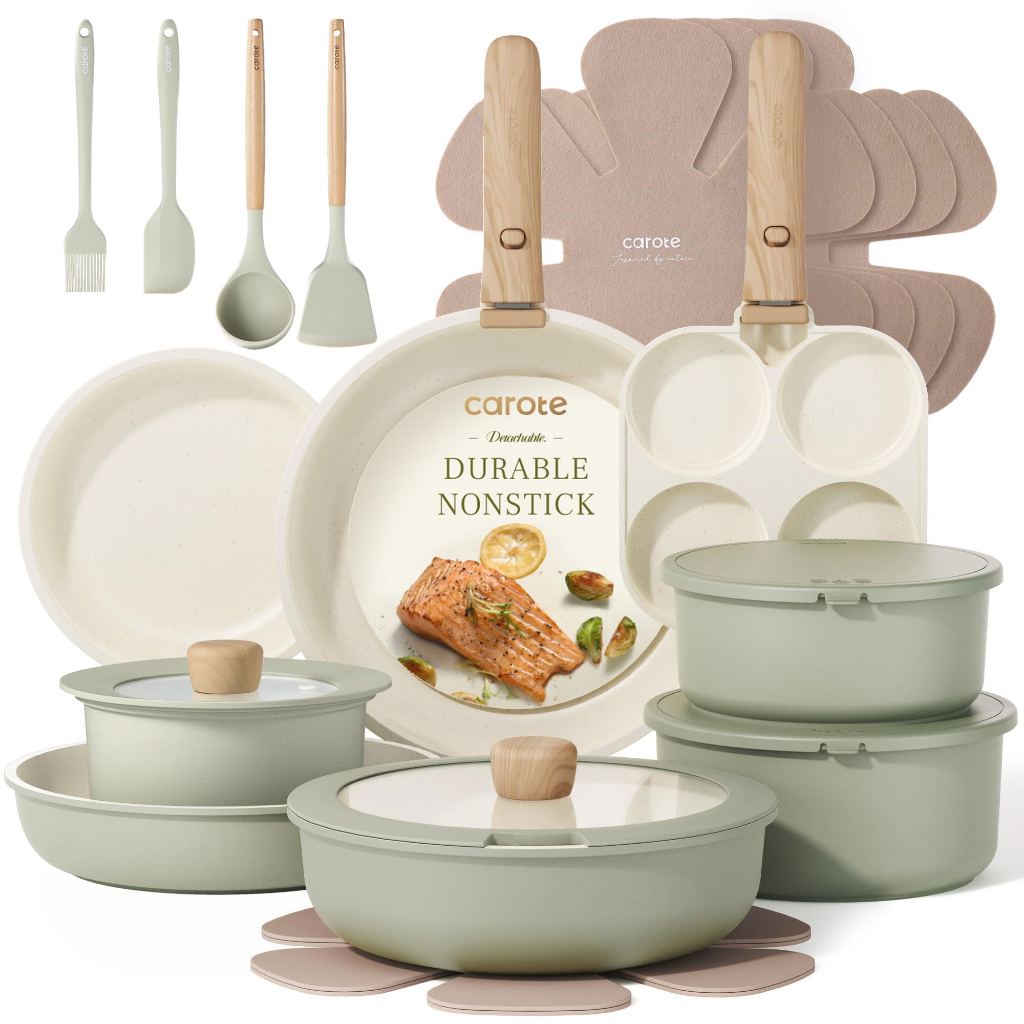 CAROTE juego 25 piezas con mango desmontable para almacenamiento compacto.