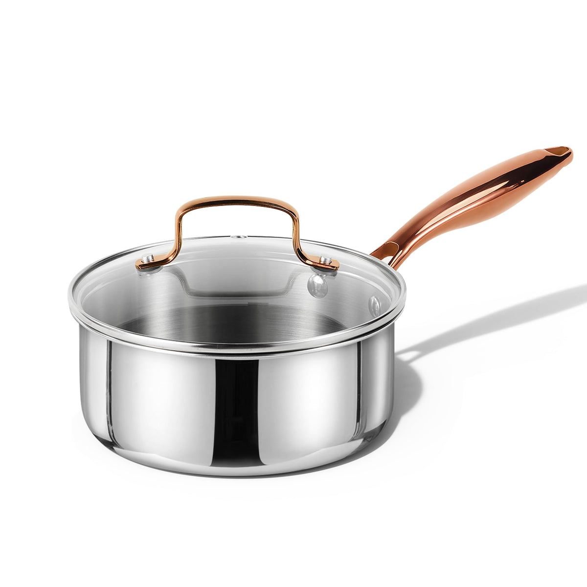 CAROTE 2Qt cacerola de acero inoxidable con 3 capas para calentamiento rápido y uniforme.