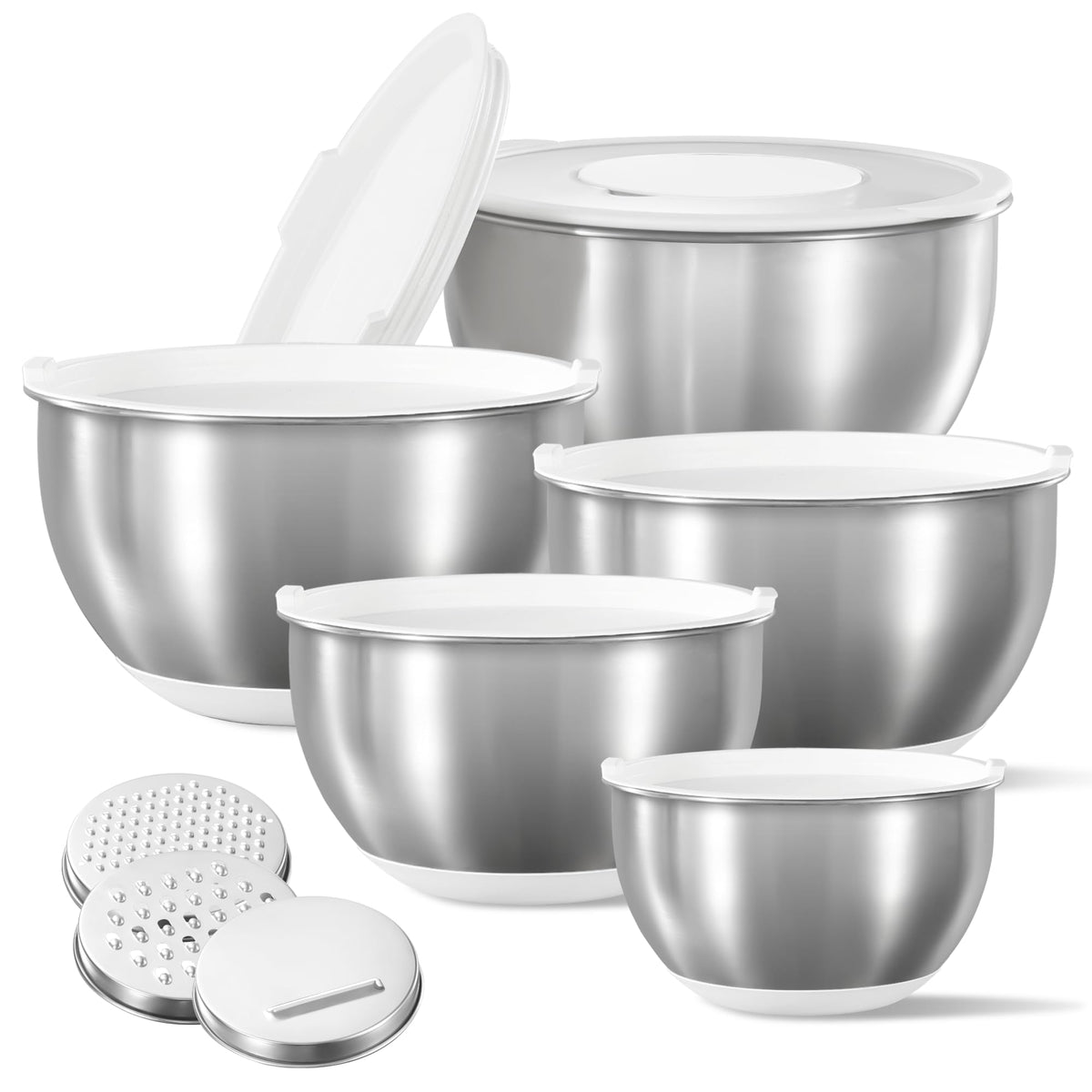 Conjunto CAROTE de boles de mezcla inoxidables con tapas herméticas para almacenamiento seguro.