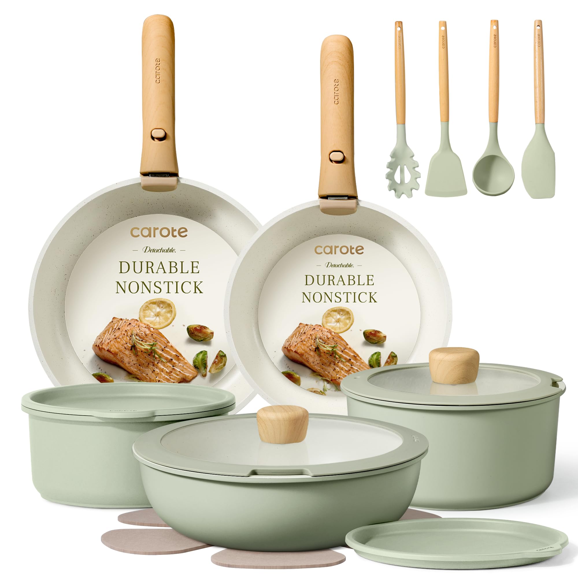 CAROTE set de sartenes con mango desmontable para almacenamiento compacto.