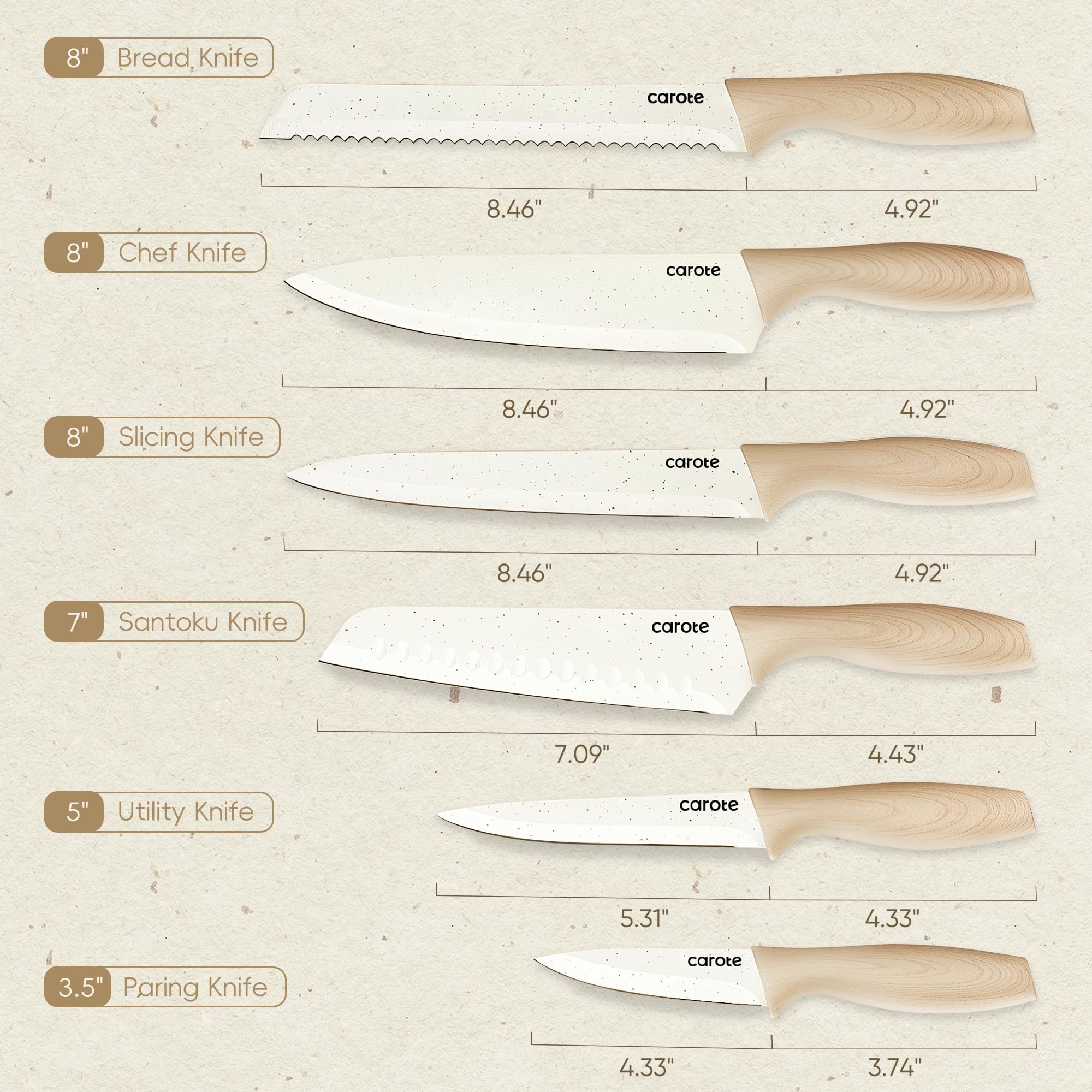 Cuchillo CAROTE con hoja afilada de acero inoxidable para cortes precisos.