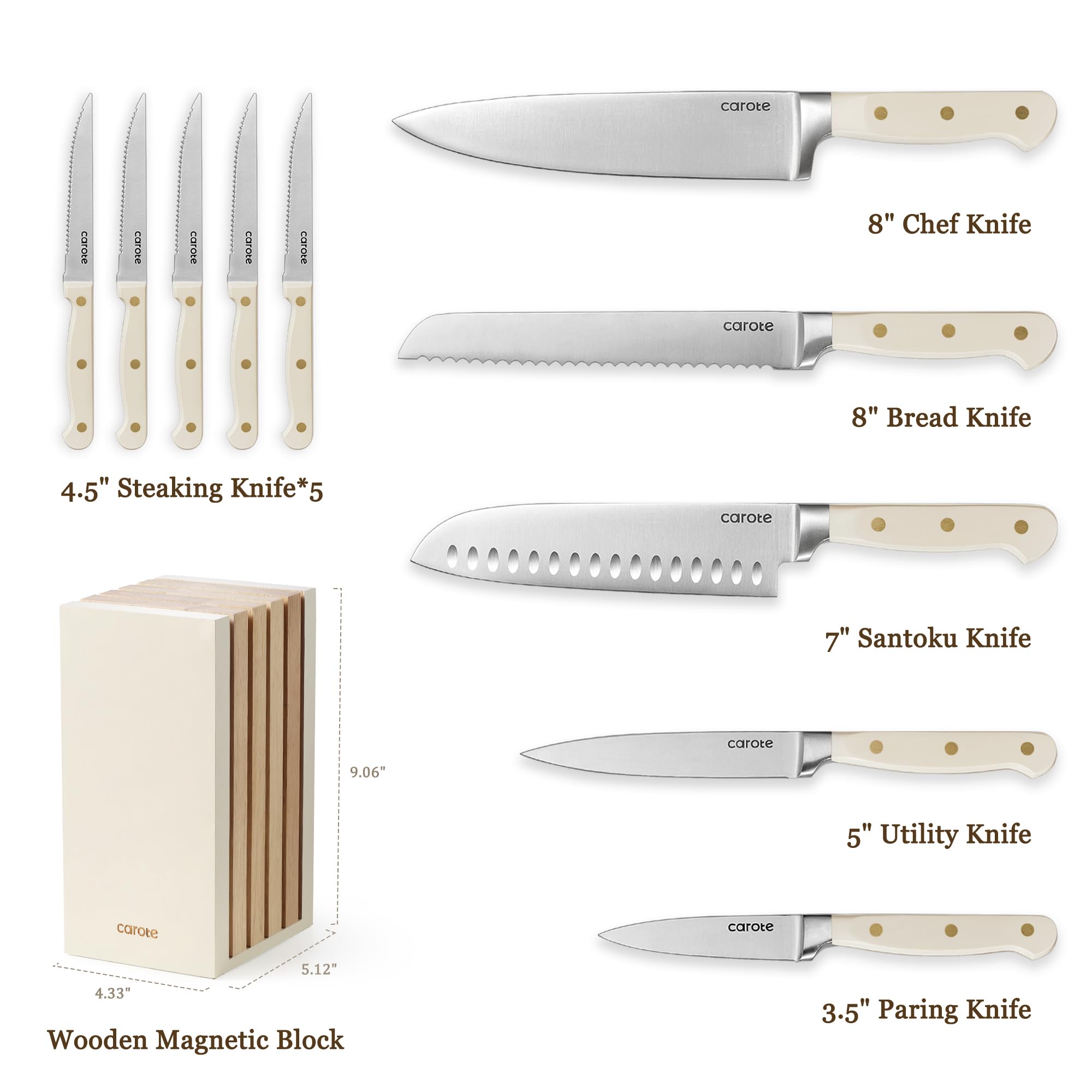 CAROTE cuchillo chef 8 pulgadas con filo de precisión para cortes uniformes
