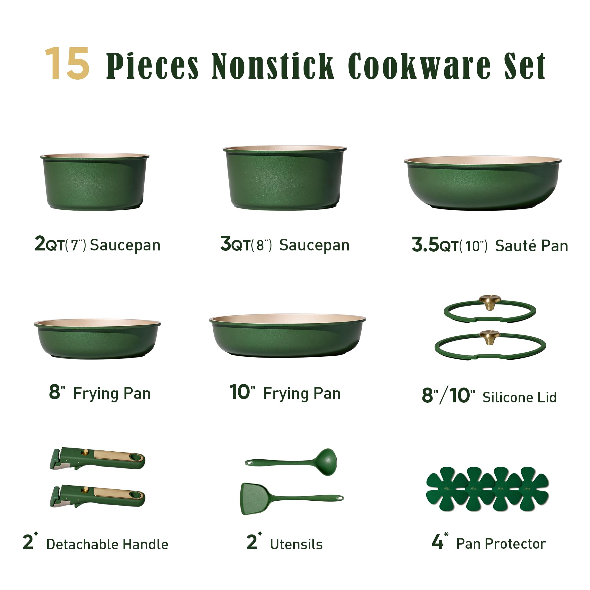 CAROTE Green&Gold sartén desmontable, ideal para ahorro de espacio y cocina versátil.