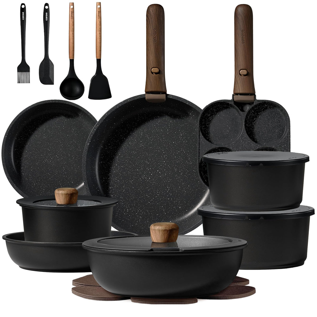 CAROTE juego de ollas 25 piezas con manija desmontable para cocinar y almacenar con estilo