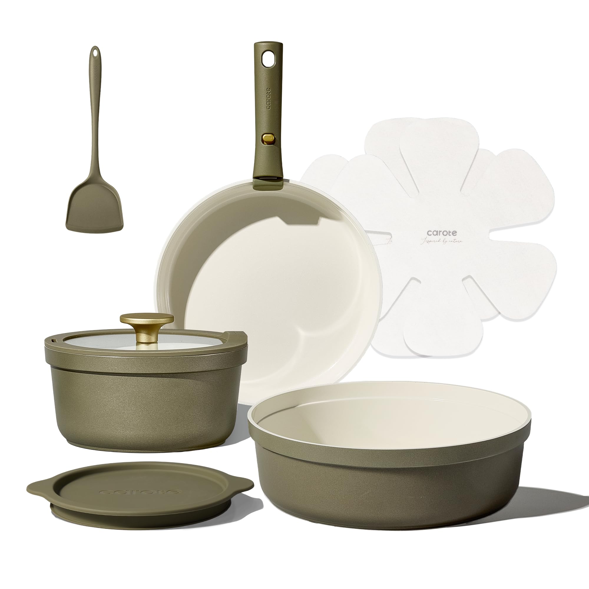 CAROTE juego de ollas ceramicas con mangos desmontables para almacenamiento compacto.