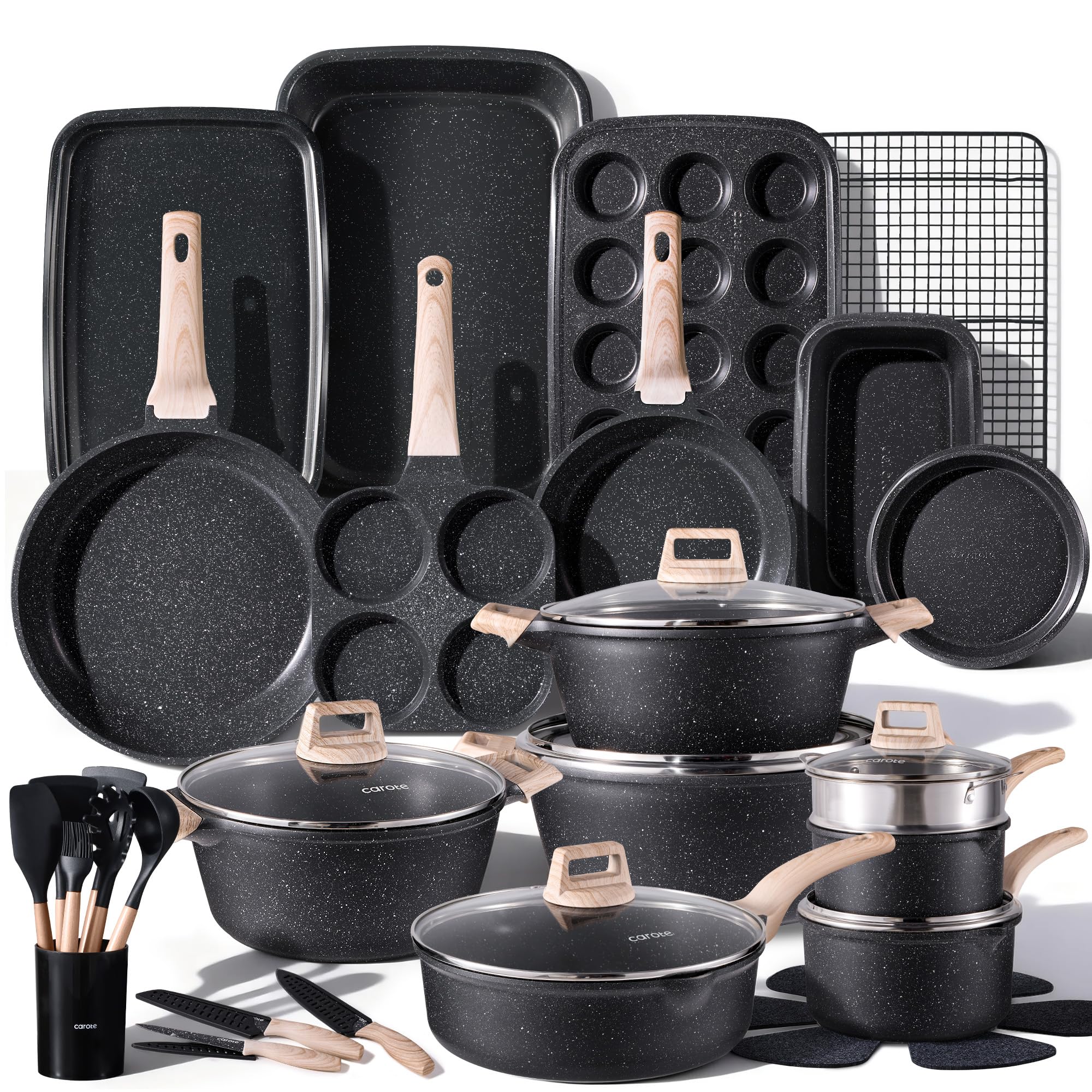 CAROTE: visual de juego-ollas-sartenes-44-piezas para cocinar con versatilidad