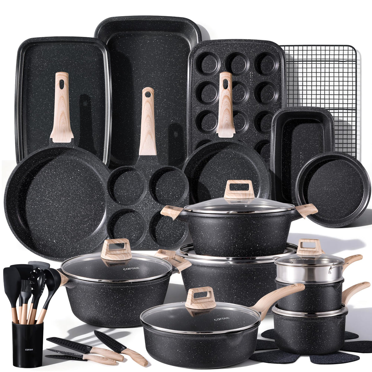 CAROTE: visual de juego-ollas-sartenes-44-piezas para cocinar con versatilidad