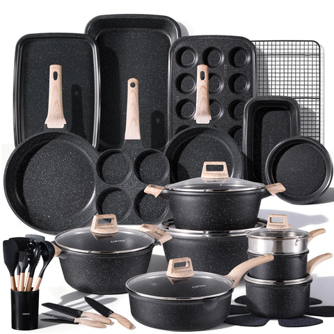 CAROTE: visual de juego-ollas-sartenes-44-piezas para cocinar con versatilidad