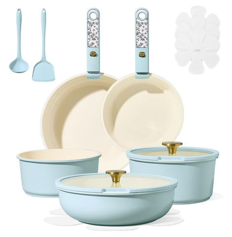 Conjunto CAROTE de ollas y sartenes cerámicas de 15 piezas, antiadherente para cocinar.