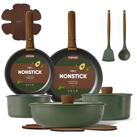 CAROTE juego de sartenes 15 piezas con mango desmontable para almacenamiento compacto.