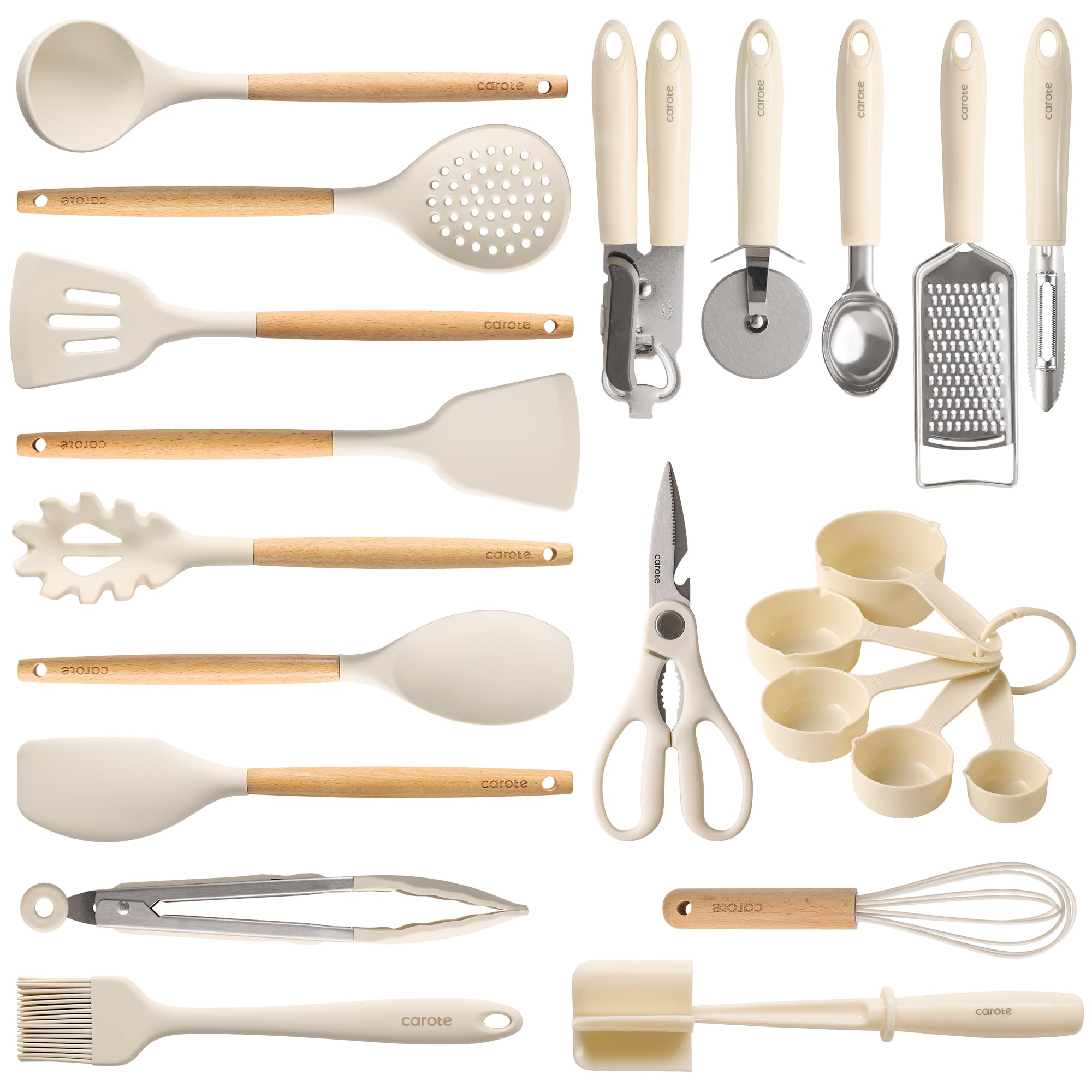 CAROTE: conjunto de utensilios de silicona 22 piezas, ideal para cocinar sin rayar ollas antiadherentes.