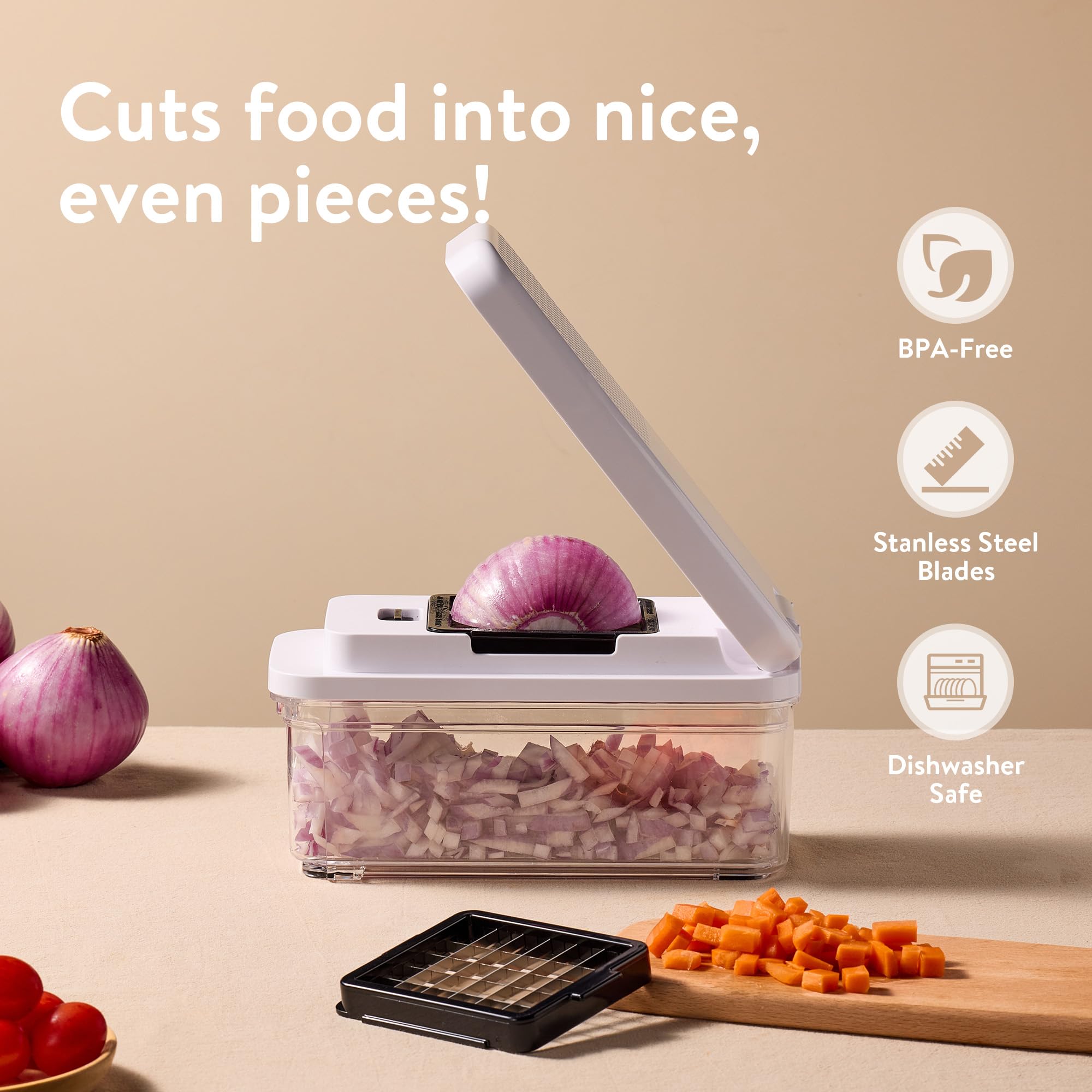 CAROTE Mandolina: dados medianos para cocinar uniformemente.
