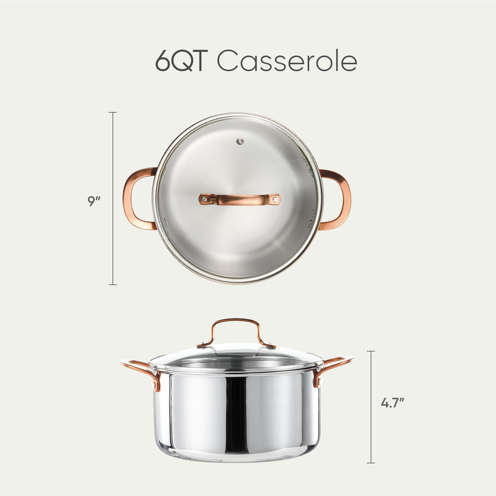CAROTE olla 6qt tres-capas tapa de vidrio muestra cocción con monitoreo fácil