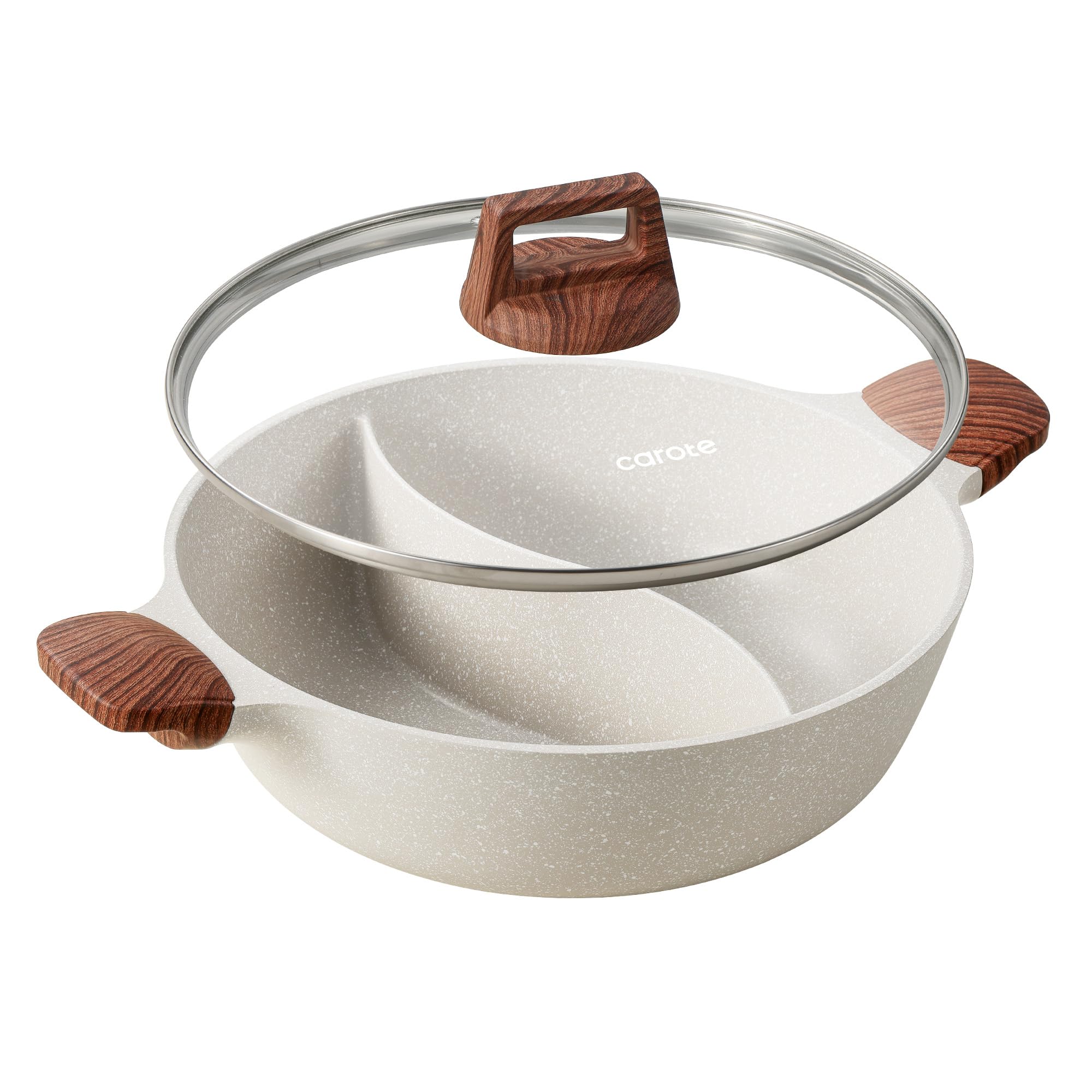 CAROTE olla dividida de doble sabor con tapa de vidrio para dos preparaciones