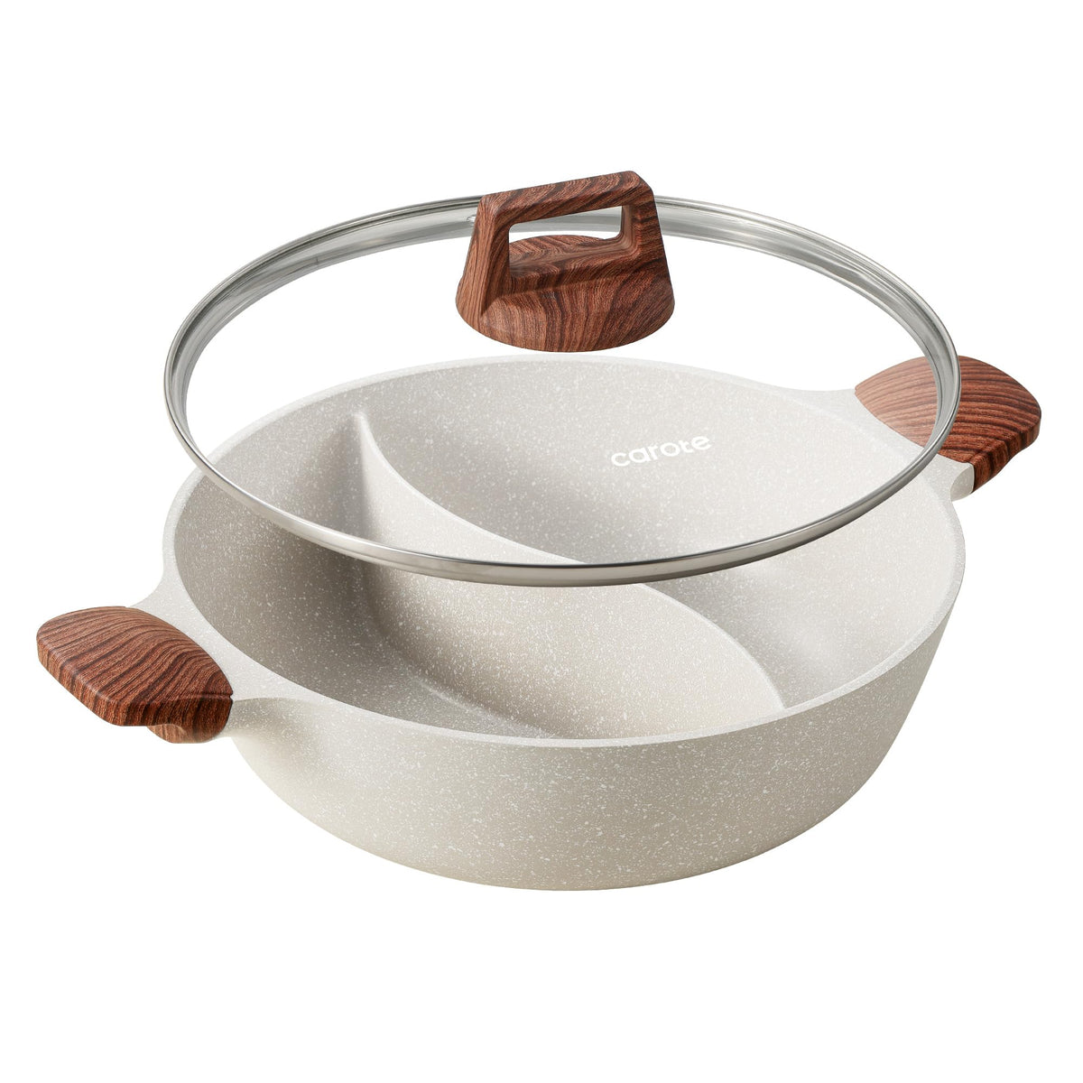 CAROTE olla dividida de doble sabor con tapa de vidrio para dos preparaciones