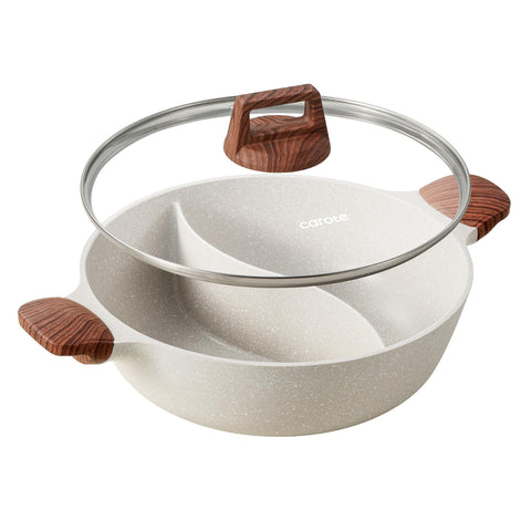 CAROTE olla dividida de doble sabor con tapa de vidrio para dos preparaciones