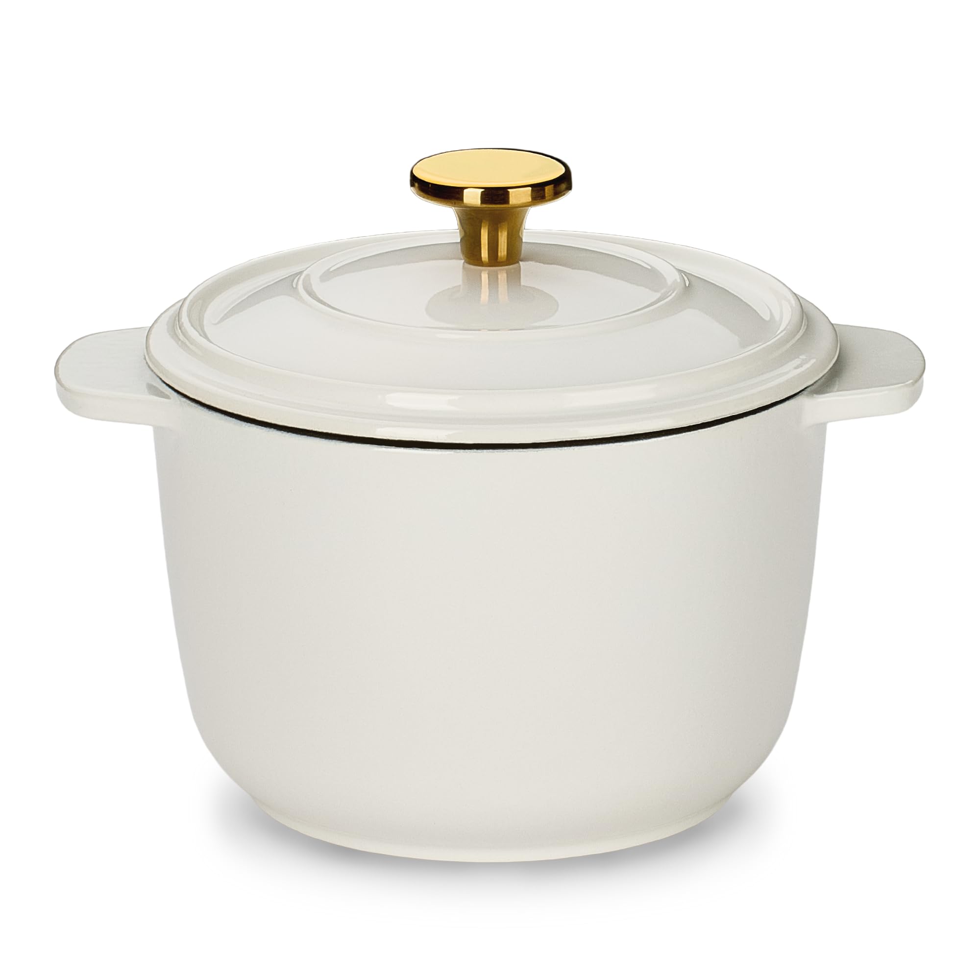 CAROTE olla mini esmaltada 2qt, vista frontal con tapa, ideal para guisos pequeños.