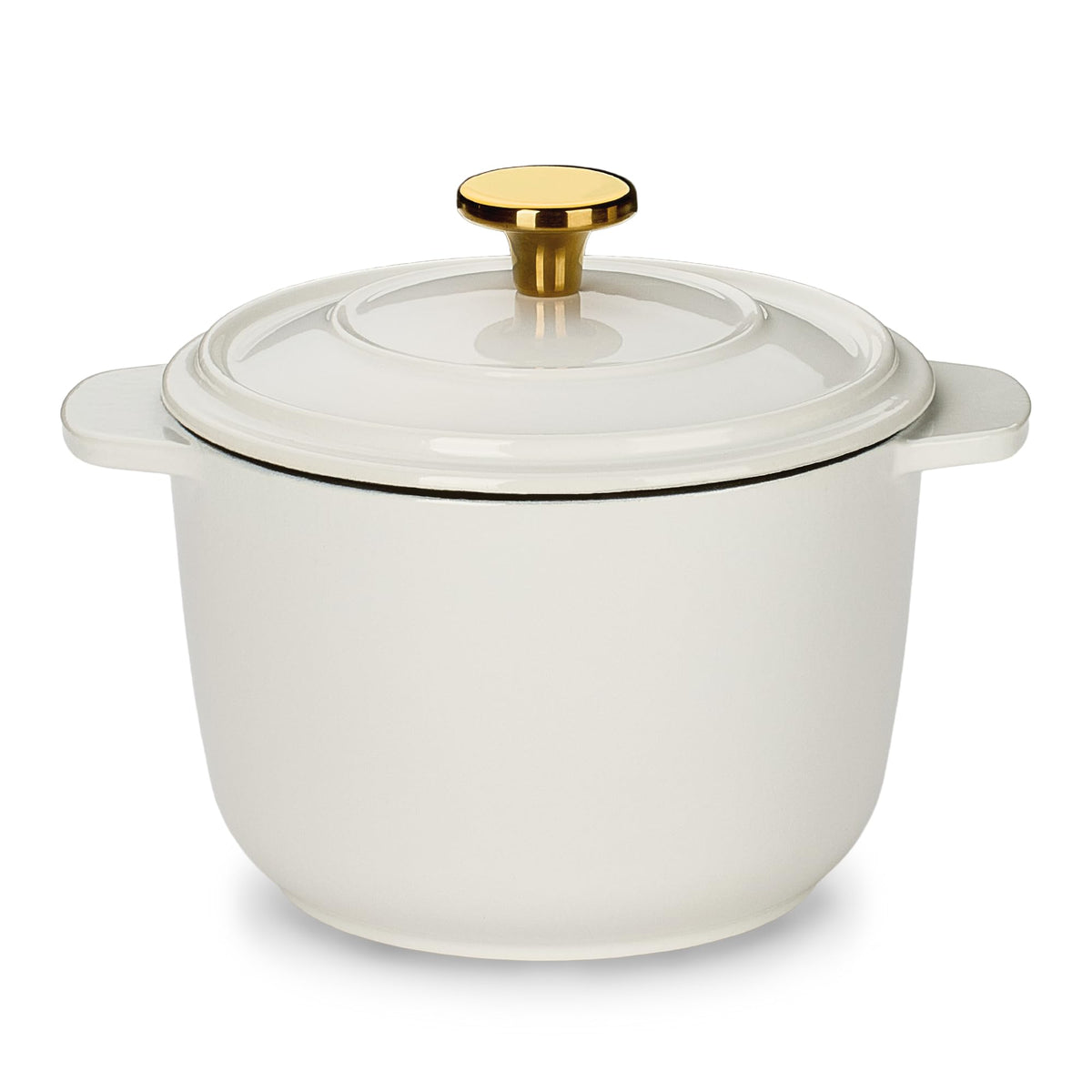CAROTE olla mini esmaltada 2qt, vista frontal con tapa, ideal para guisos pequeños.