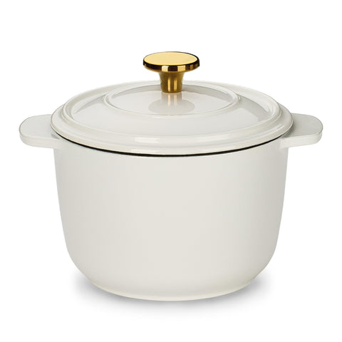 CAROTE olla mini esmaltada 2qt, vista frontal con tapa, ideal para guisos pequeños.