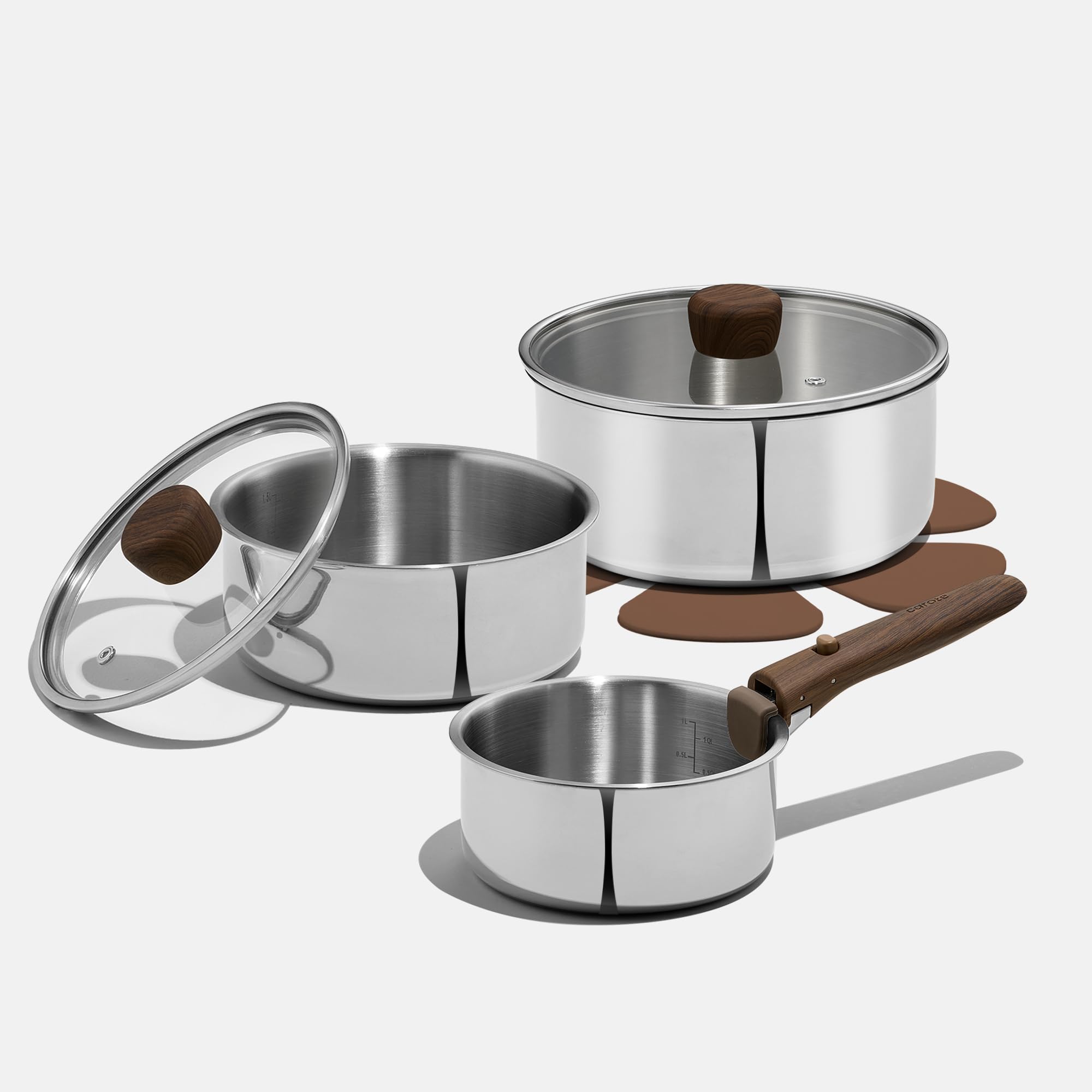 CAROTE olla de tres capas 1-5qt con mango desmontable, frontal; ahorro de espacio.
