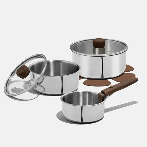 CAROTE olla de tres capas 1-5qt con mango desmontable, frontal; ahorro de espacio.