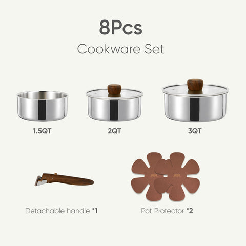 CAROTE olla de tres capas 2qt con tapa frontal, ideal para cocinar y servir.